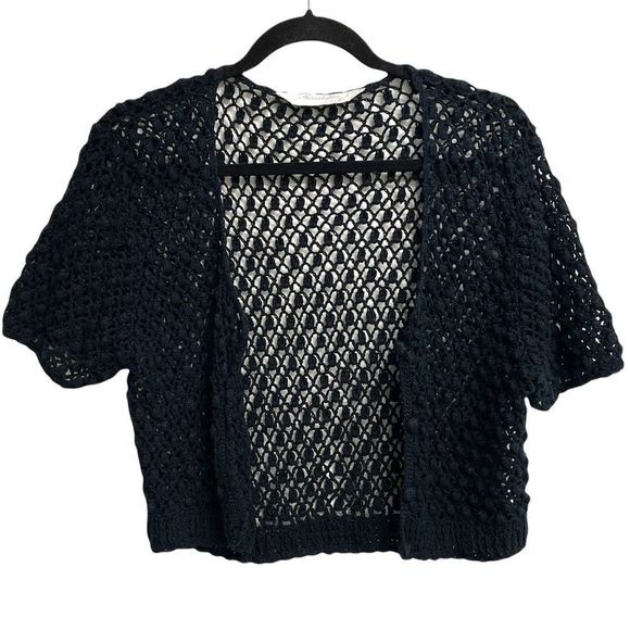 Anthro Kroshetta Papillon Black Crochet Knit Button Front Cardigan Sweater S - Picture 3 of 6